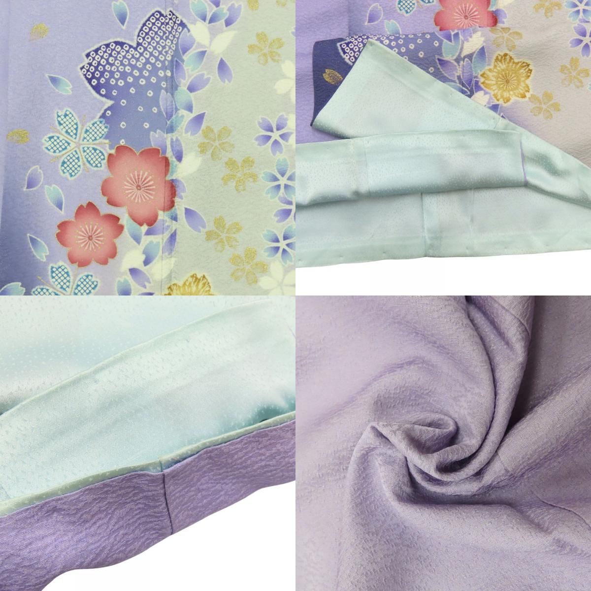 中古】 振袖 正絹(金銀糸除く) パープル 成人式 和装 呉服 和服 きもの