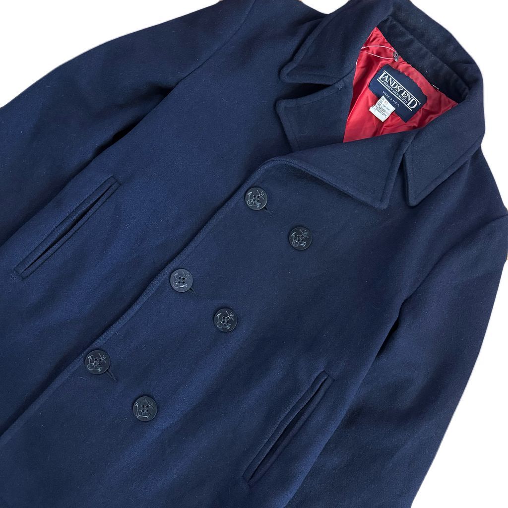 90s LANDS END ランズエンド ピーコート Pコート 裏地 赤 紺 サイズ40 No.E930