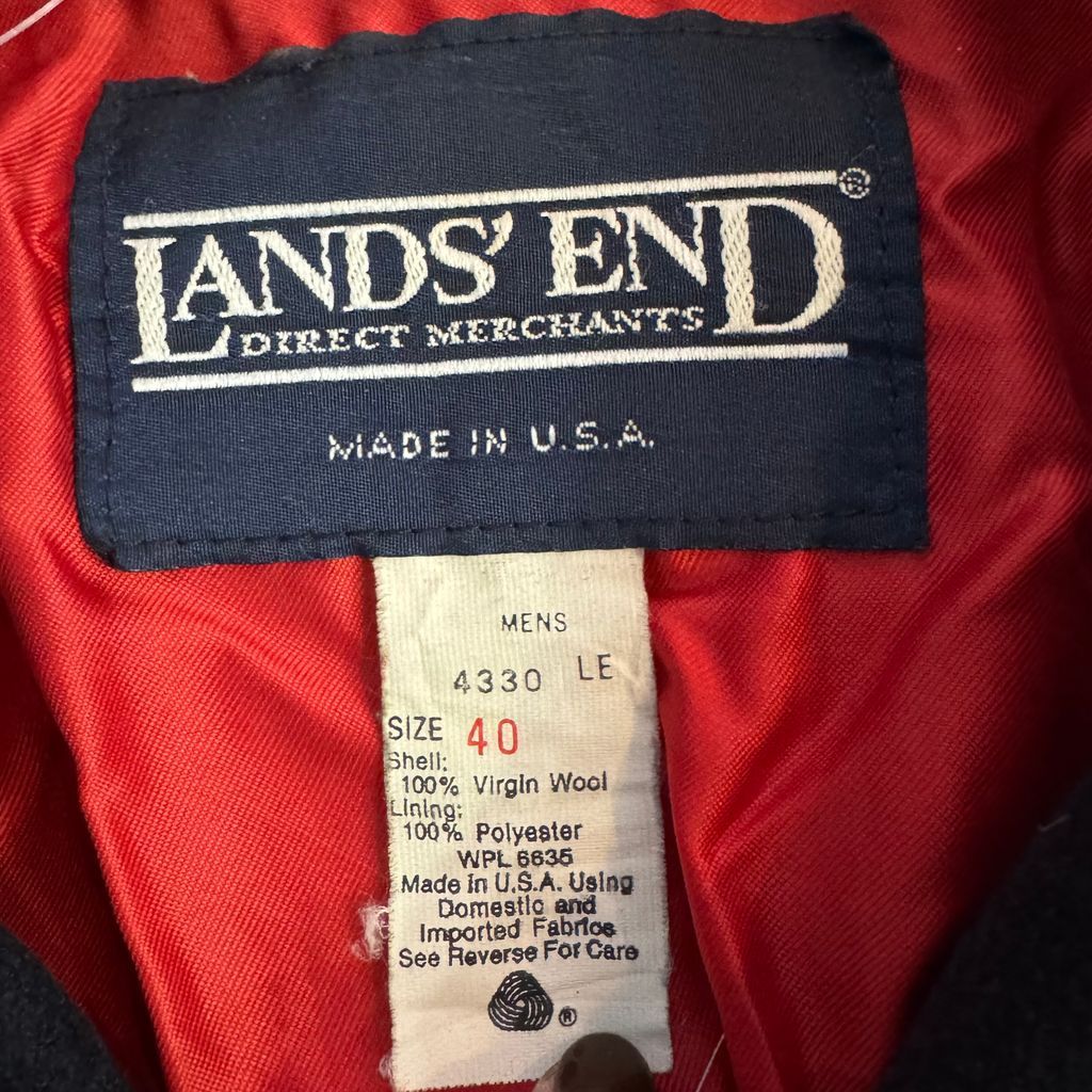 90s USA製 LANDS'END ランズエンド ピーコート Pコート 裏地 赤 紺