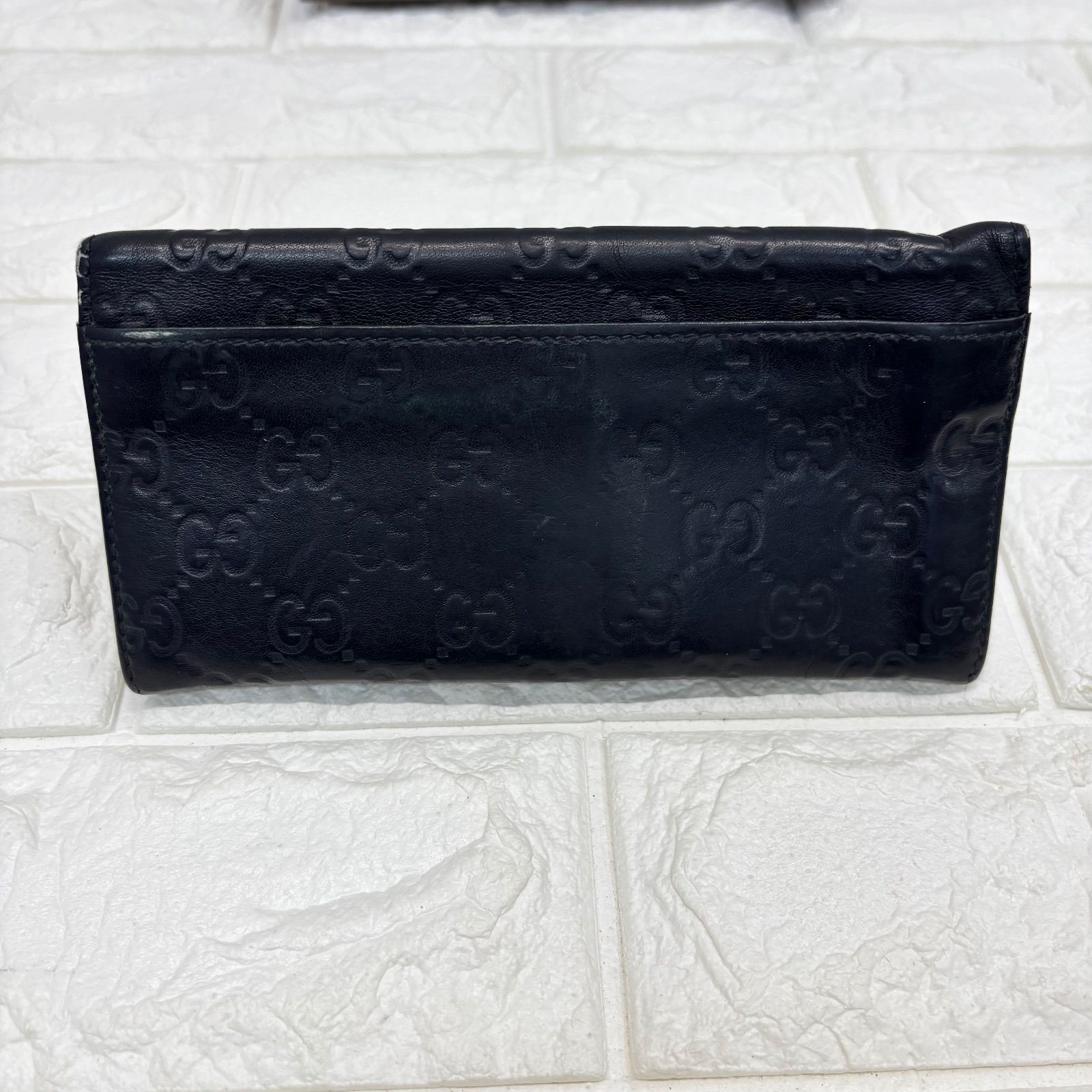 ◼︎ GUCCI グッチ シマ 長財布 二つ折り シルバープレート レザー 
