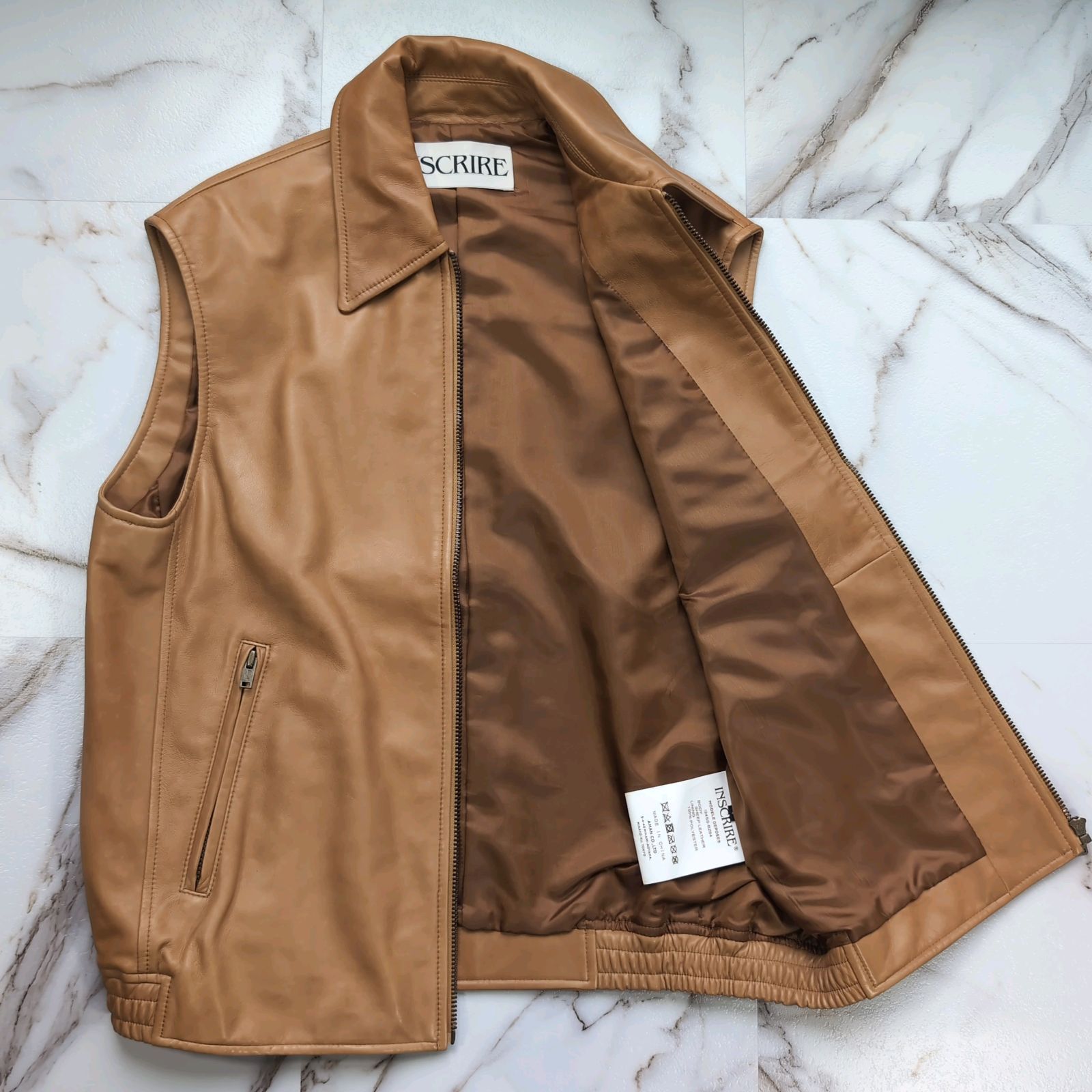 24SS アンスクリア leather zip blouson 1 S sheep leather ライトブラウン レザーベスト
