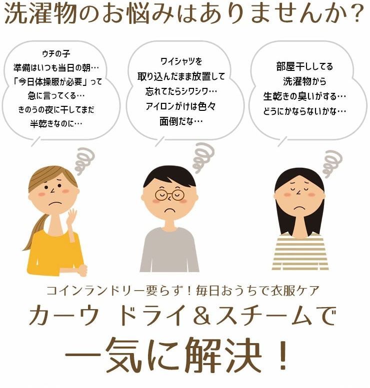 衣類乾燥機 秋 冬の部屋干し対策に イヤな生乾き臭を撃退 除菌 脱臭 シワ伸ばしもできる衣類乾燥機 カーウ ドライ＆スチーム 急速乾燥 室内干し対応 温風 折りたたみ可 香り付けもOK