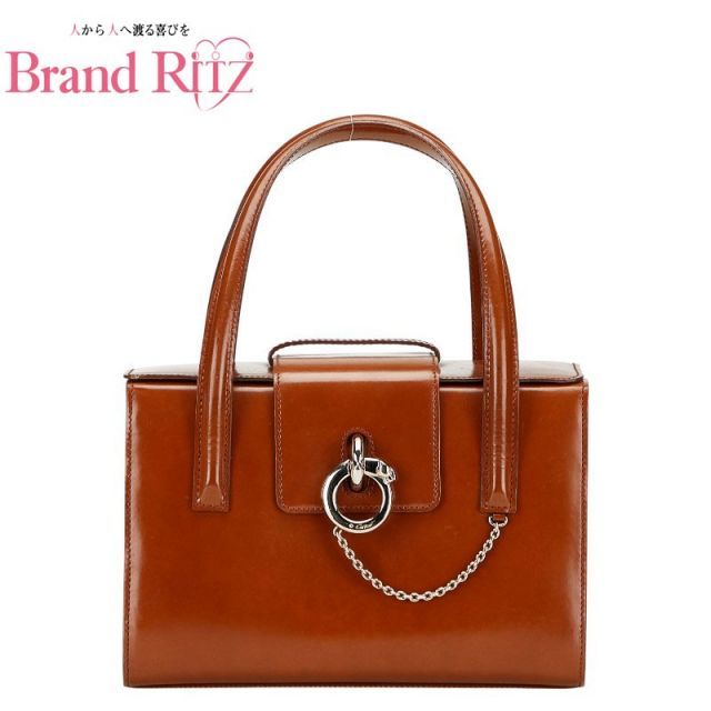 中古 カルティエ パンテール ハンドバッグ Bランク ブラウン レザー