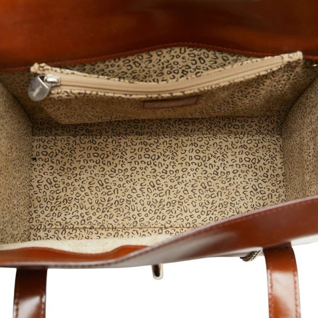 中古 カルティエ パンテール ハンドバッグ Bランク ブラウン レザー  