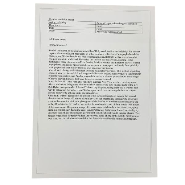 アンディウォーホル Andy Warhol ジョンレノンシルクスクリーン19/300