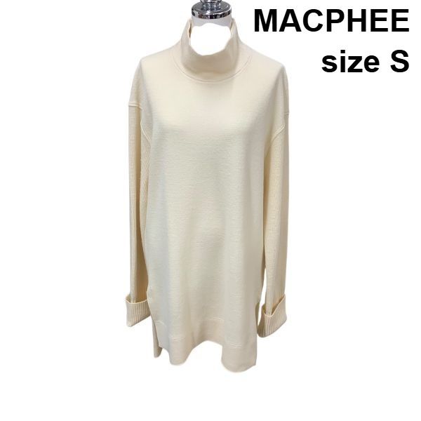 マカフィー MACPHEE セーター 長袖 ロング ニットトップス 袖口リブ スタンド チュニック丈 ウール100％ S 7号 レディース H 5 Y 072