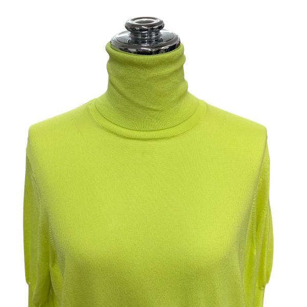 ドゥロワー Drawer ニットトップス 5分袖 タートルネック 薄手 ハイゲージ セーター 黄色 絹 コットン M 9号 レディース H5Y060