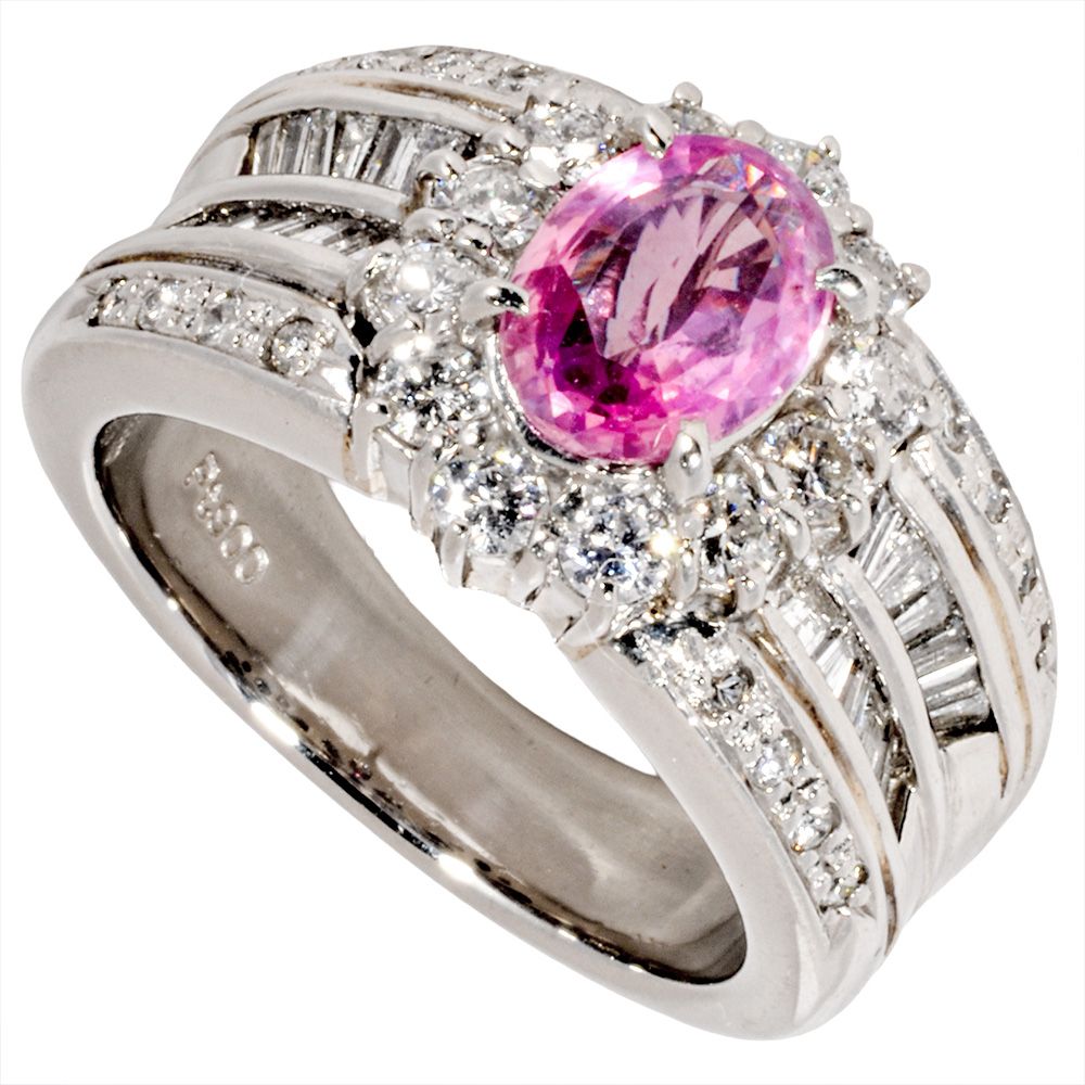 リング 指輪 サファイア 1.09ct 約12号 Pt900 15.9g ピンク パパラチア ダイヤモンド 1.00ct プラチナ レディース