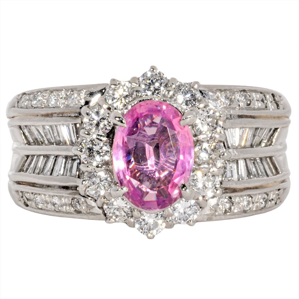 リング 指輪 サファイア 1.09 ct 約12号 Pt 900 15.9 g ピンク パパラチア ダイヤモンド 1.00 プラチナ レディース