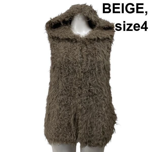 ベイジ BEIGE ファーベスト ジレ ノースリーブ フード付き ベージュ ラムファー 4 M 9号 レディース S5X345