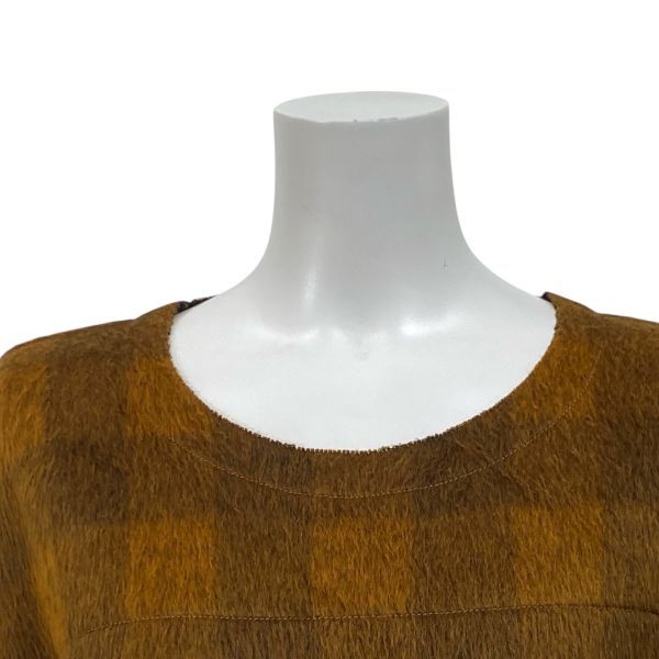 エムエム6メゾンマルジェラ MM 6 Maison Margiela シャギーワンピース 半袖 膝丈 チェック柄 ブラウン系 綿混 S 7号 レディース 5 X 355