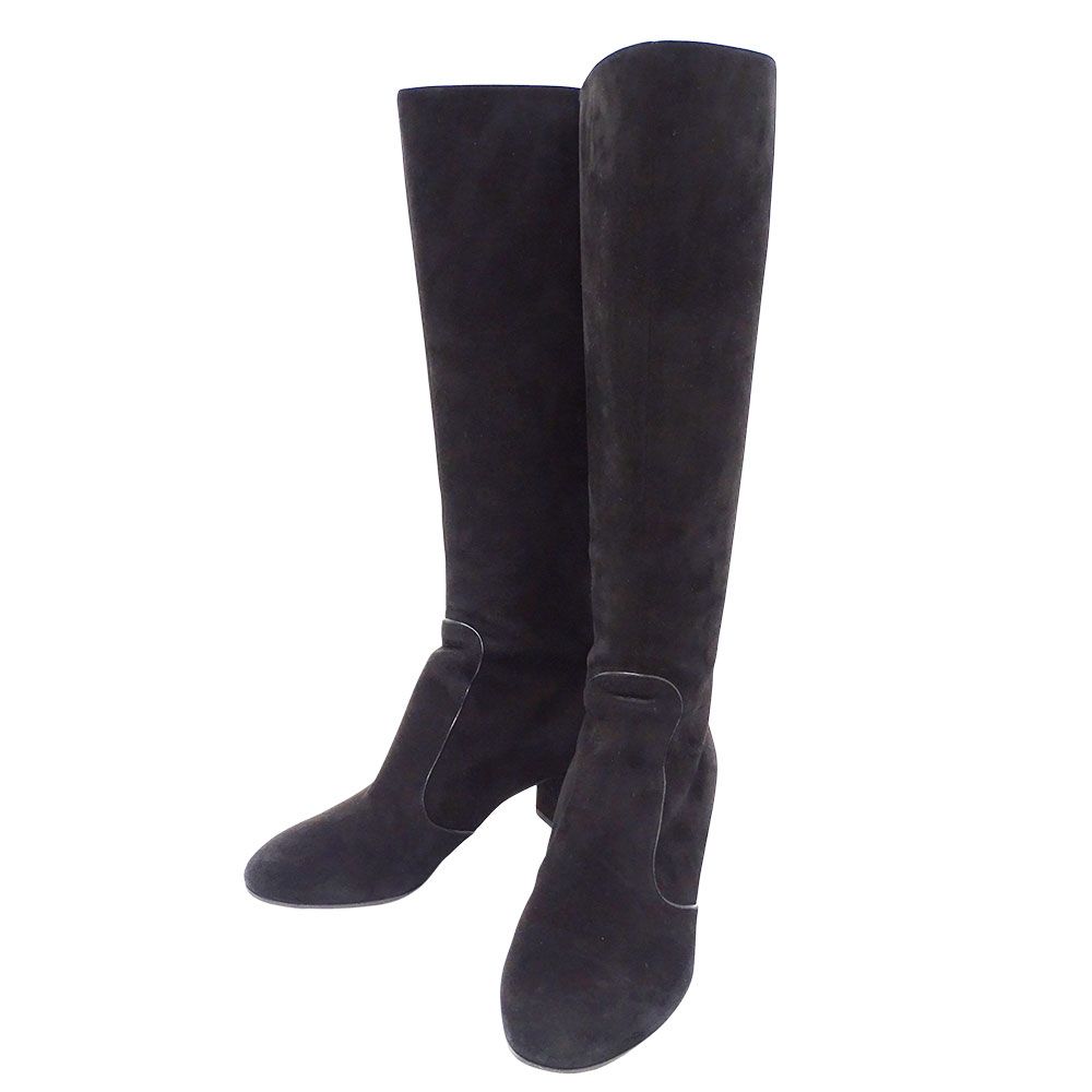 ルイ ヴィトン LOUIS VUITTON ブーツ レディース ブランド スエード ブラック ゴールド金具 サイズ37.5 24 cm ロングブーツ 無地 シンプル おしゃれ 秋冬 大人