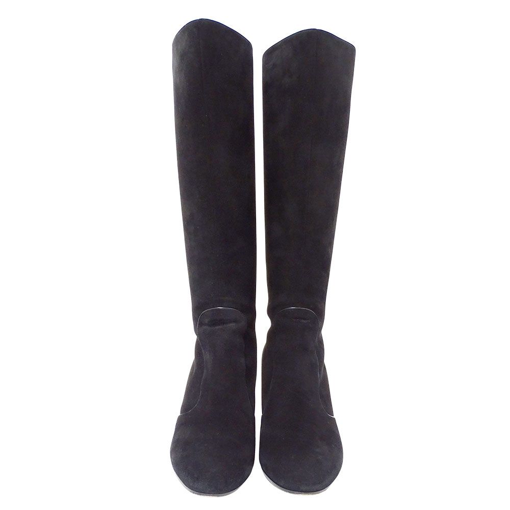 ルイ ヴィトン LOUIS VUITTON ブーツ レディース ブランド スエード ブラック ゴールド金具 サイズ37.5 24 cm ロングブーツ 無地 シンプル おしゃれ 秋冬 大人