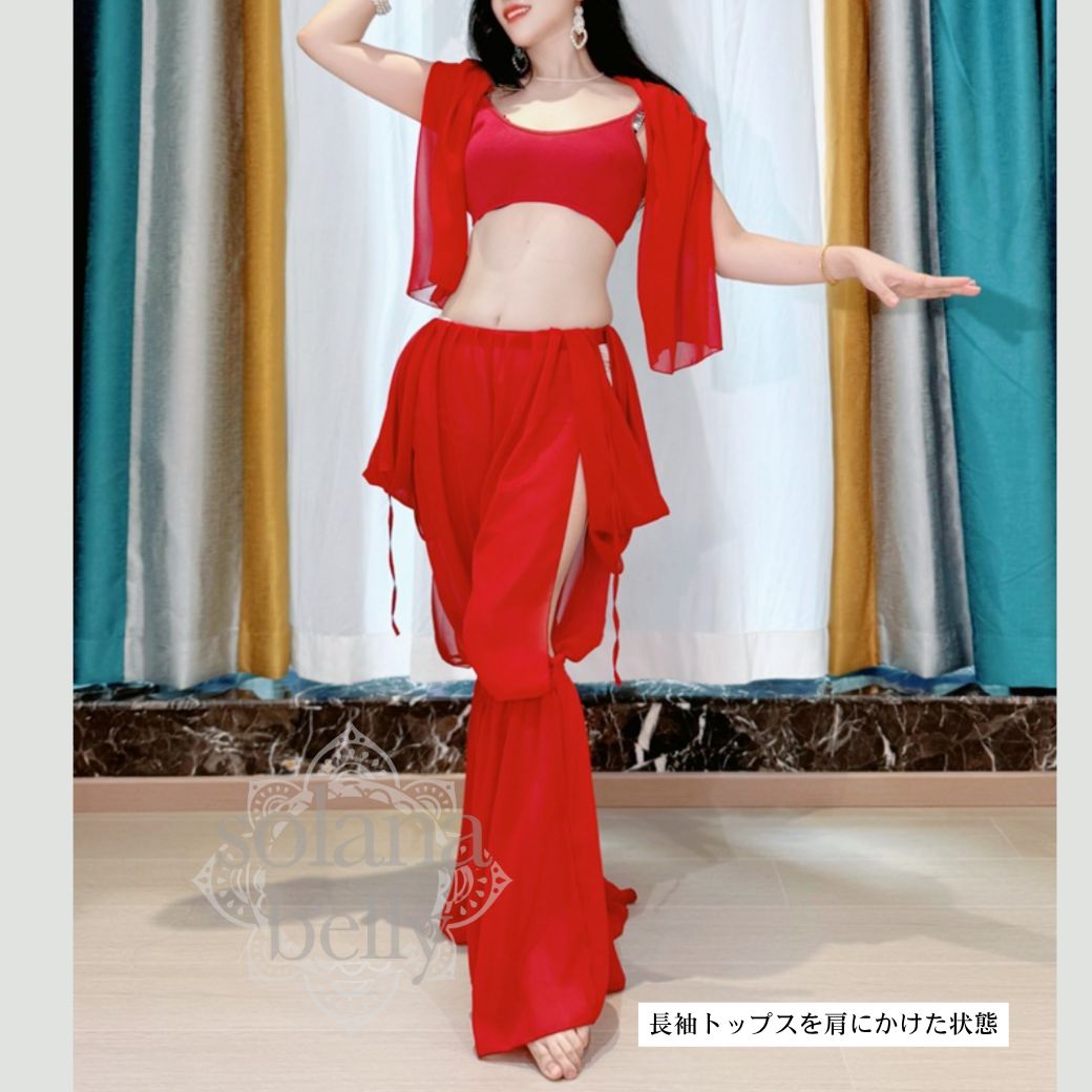 ベリーダンス レッスン着 ワイドパンツセットアップ レッド
