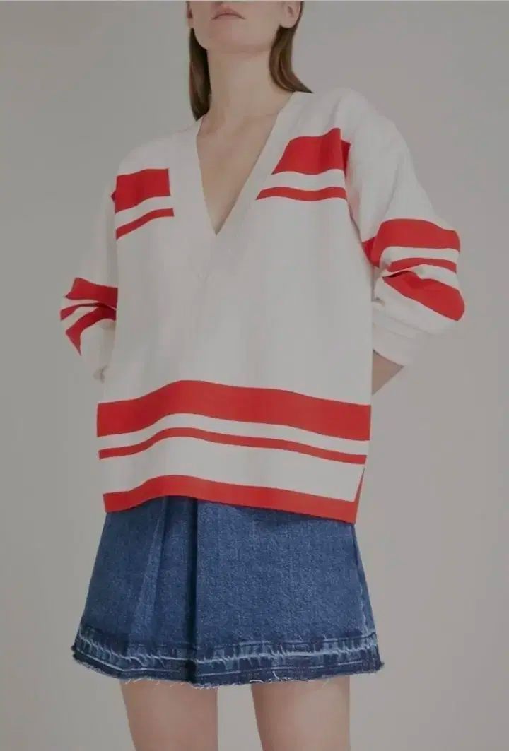 SANDRO サンドロ Vネック ストライプ ルーズフィット ニット トップス 1 サイズ