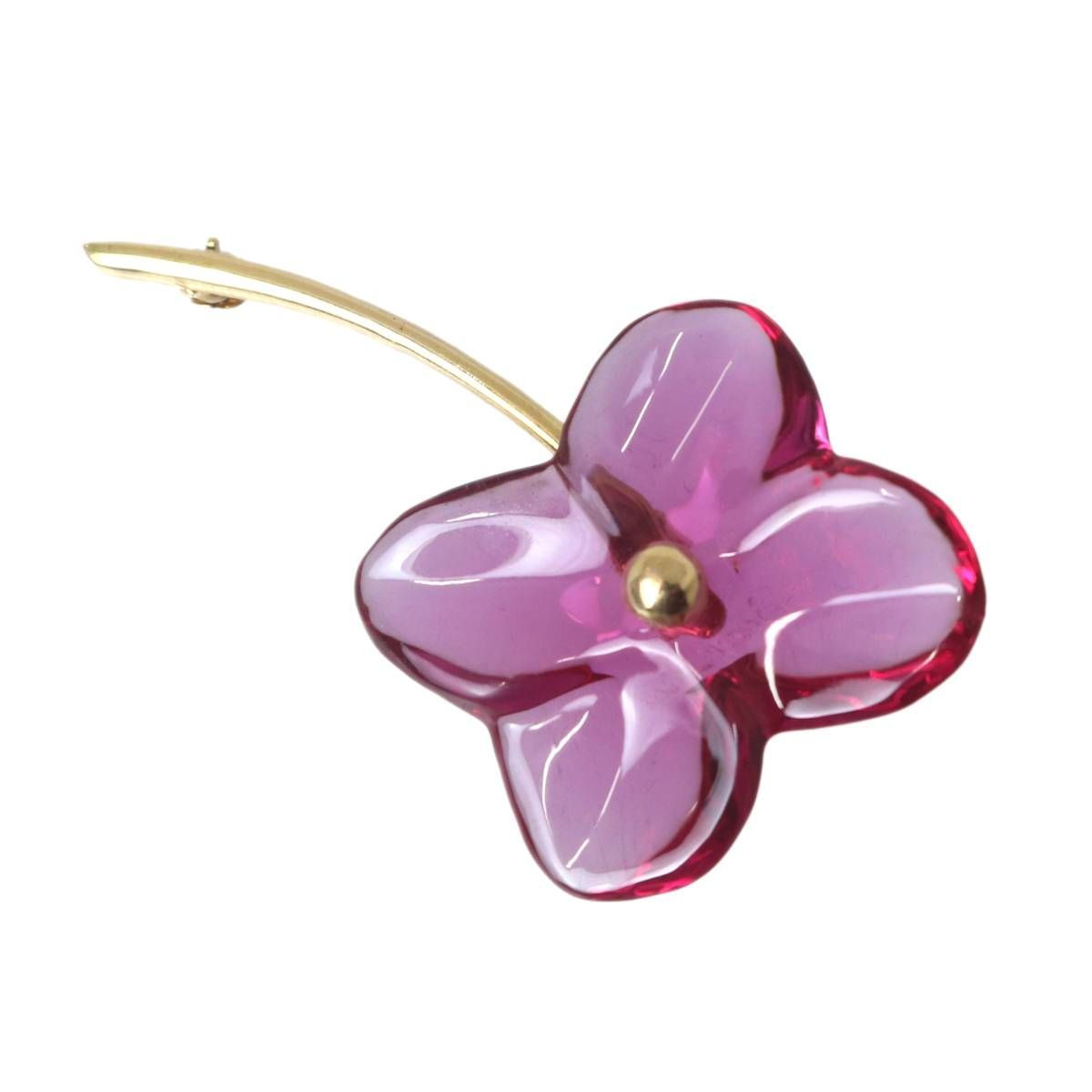 Baccarat バカラ バカラ フラワー 花 ブローチ K18YG×バカラクリスタルガラス ルビーレッド×ゴールド 全長48mm 重量5.9g NT-no Bランク
