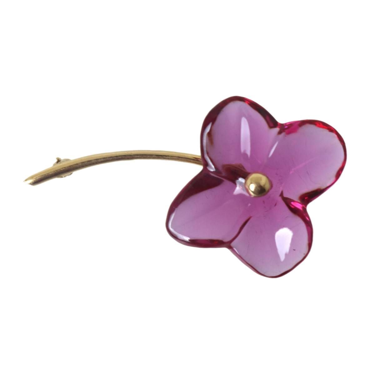 Baccarat バカラ フラワー 花 ブローチ K 18 YG×バカラクリスタルガラス ルビーレッド×ゴールド 全長48 mm 重量5.9 g NT-no Bランク