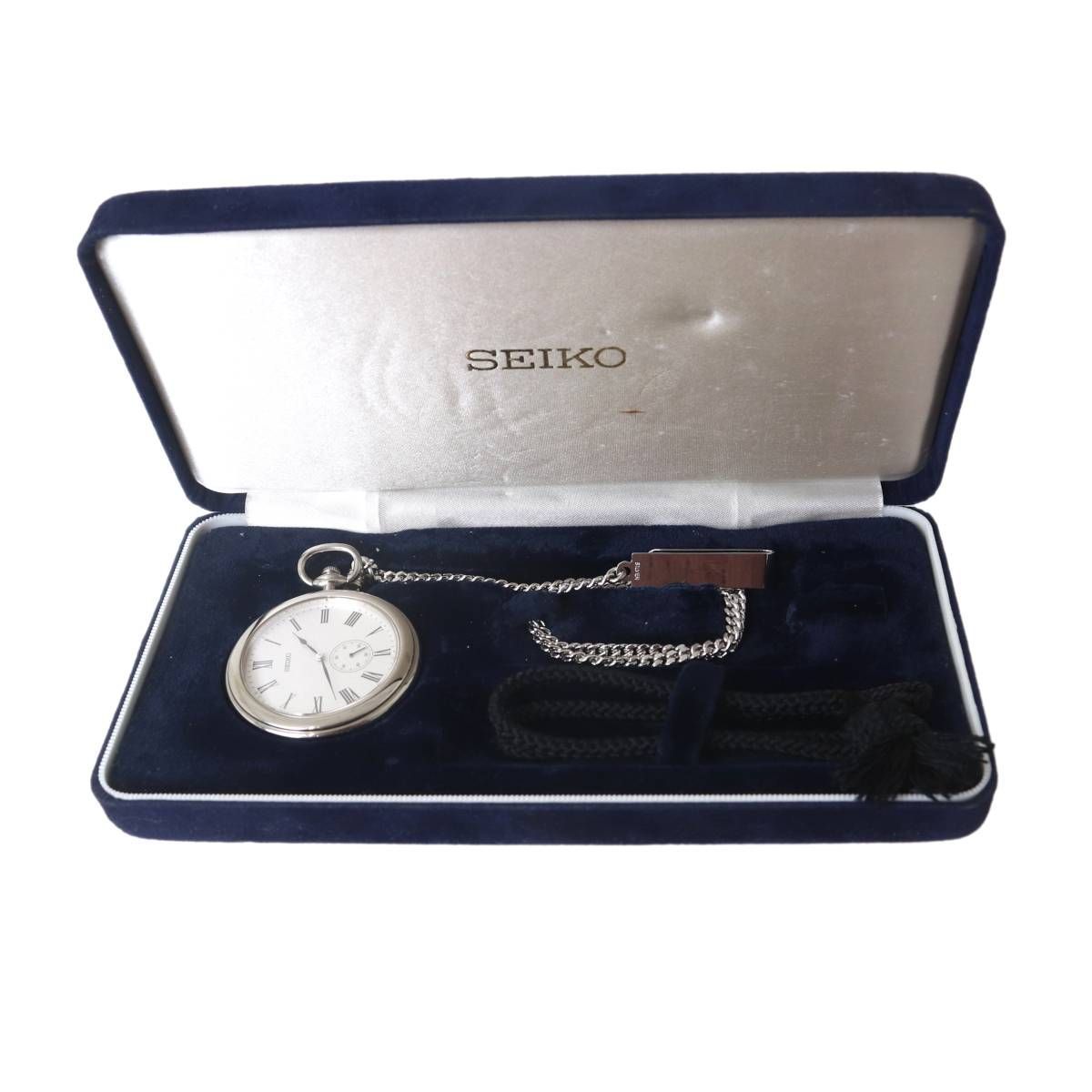 SEIKO セイコー JALコラボ 懐中時計 SILVER 925 7N07-9010 箱 チェーンストラップ SILVER刻印 紐ストラップ NT Bランク