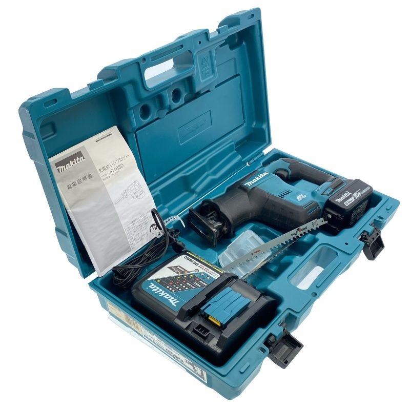 品 makita マキタ 18V 充電式レシプロソー JR188D 青 ブルー 本体 バッテリー1個 6.0Ah 充電器 ケース118462