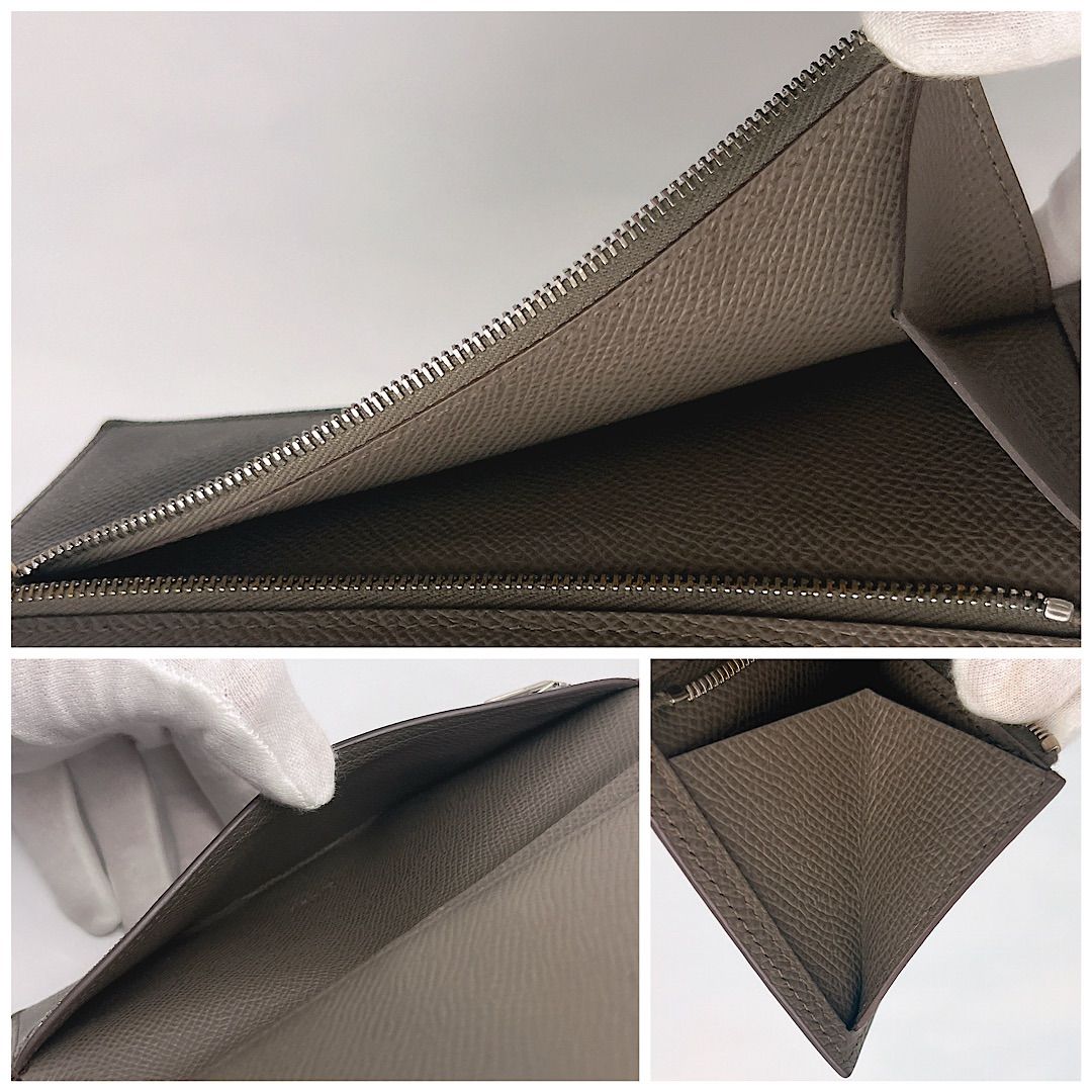  海外輸入品 げ不可 HERMES エルメス べアン エトゥープ デュプリ 三つ折り 長財布 小物