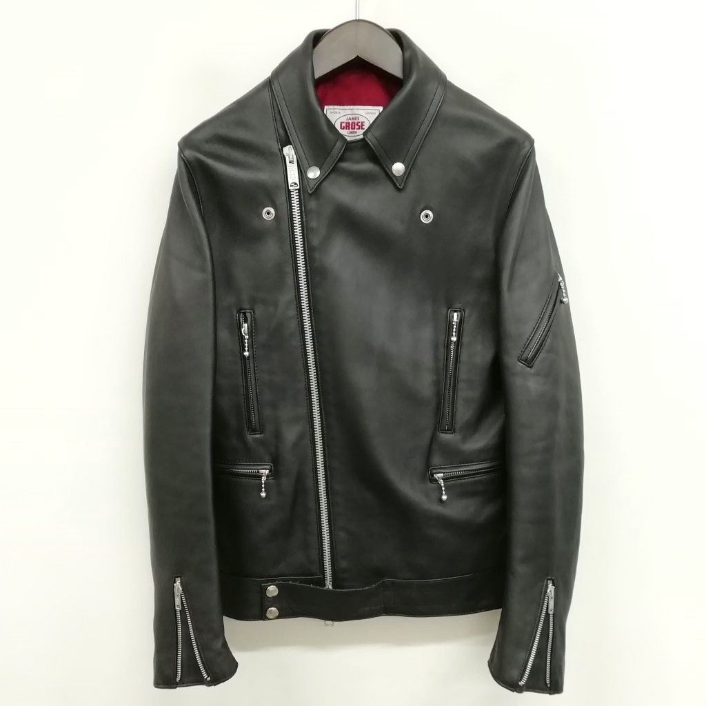 ジェームスグロース JAMES GROSE ラムレザー ダブル ライダース ジャケット 羊革 36 ブラック