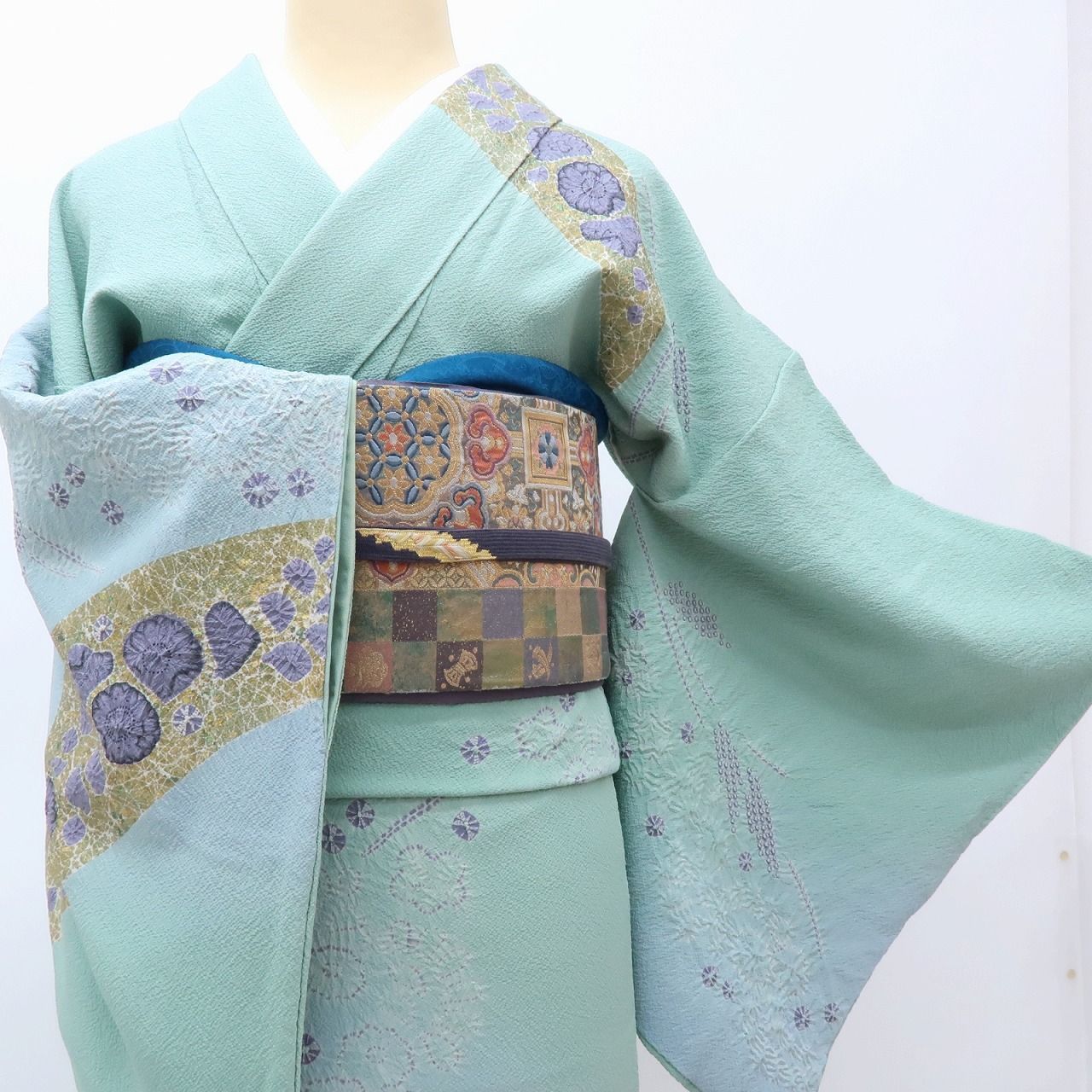 Y3891◇銀通し 辻が花 絞り 手縫い仕立て 正絹 訪問着 着物 Y3891◇銀通し 辻が花 絞り 手縫い仕立て 正絹 訪問着 着物 百華❀Y3930