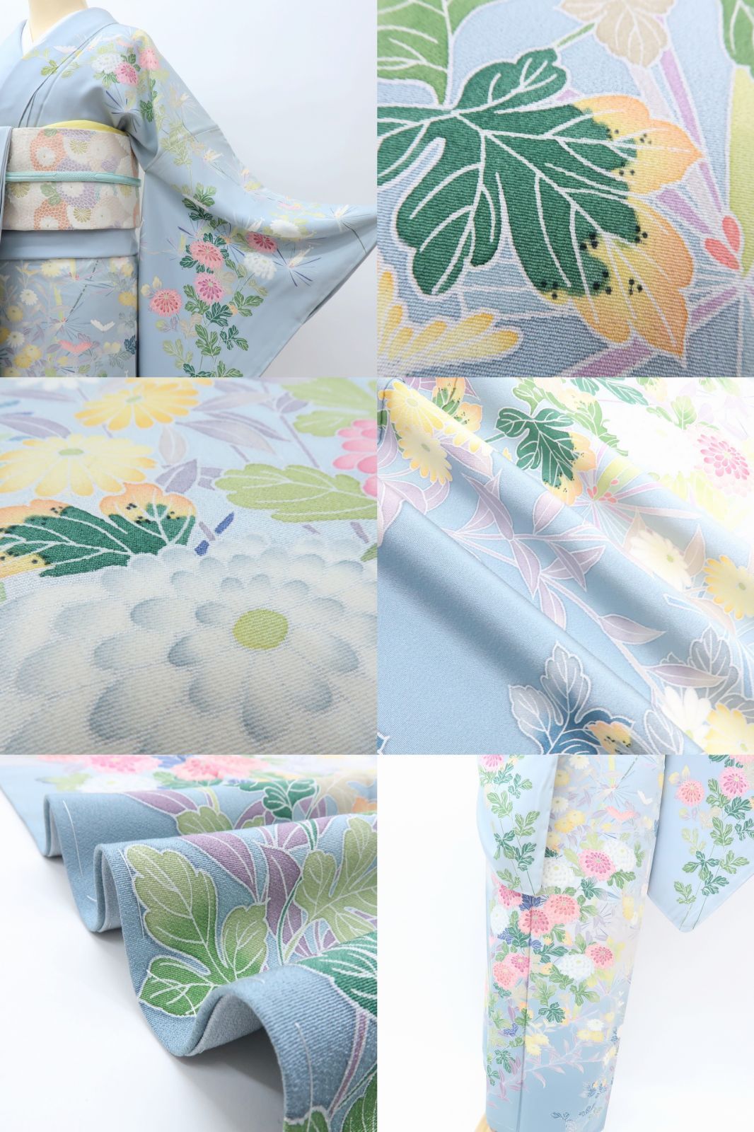 未着用 手描き友禅 銀駒刺繍 着物 仕付け糸付“淡い光と菊と友”訪問着 4689 ❁tomihisa❁新品 金駒刺繍 着物 正絹“巡り合う歓び…これから