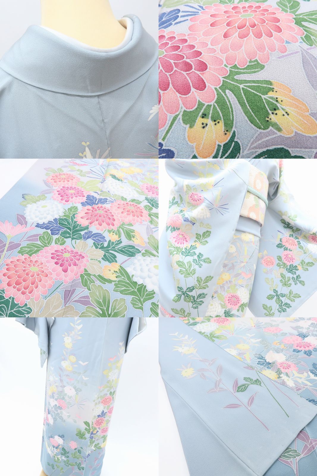 百華❀Y4000◇作家物落款 手描き友禅 仕付け糸付 手縫い仕立て 菊 若松