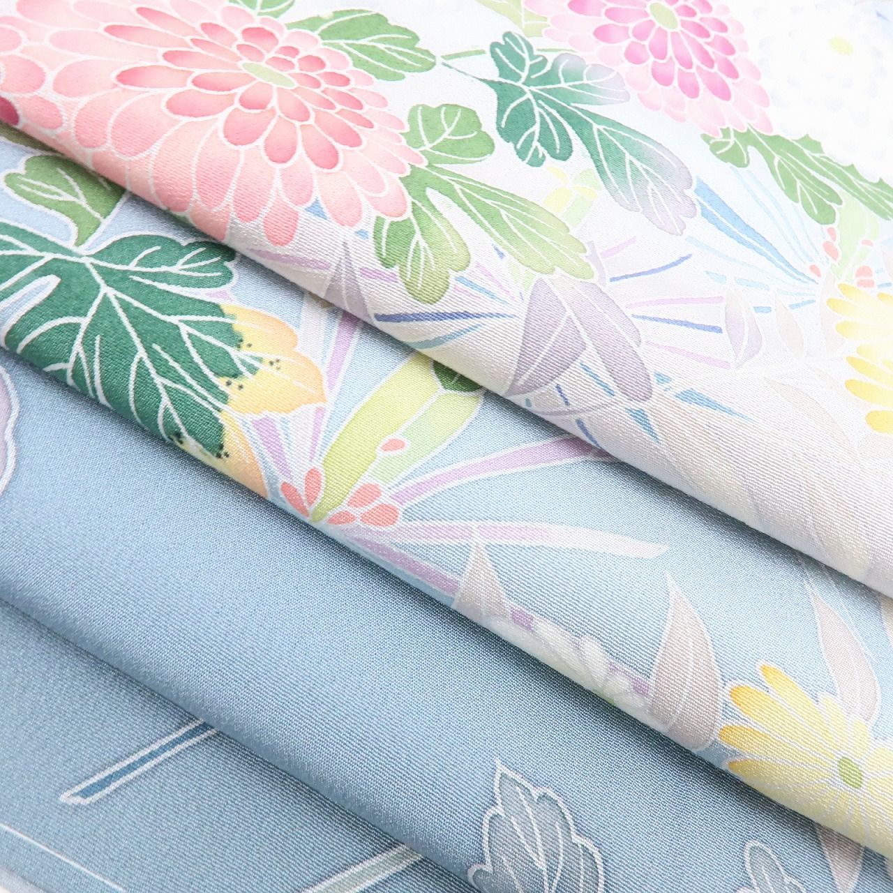 百華❀Y4000◇作家物落款 手描き友禅 仕付け糸付 手縫い仕立て 菊 若松