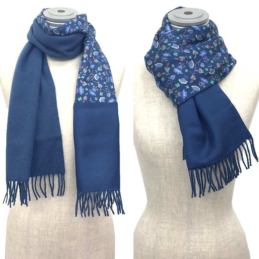 HERMES エルメス ストール マフラー リバーシブル フラワー 花柄 ネイビー aq11542