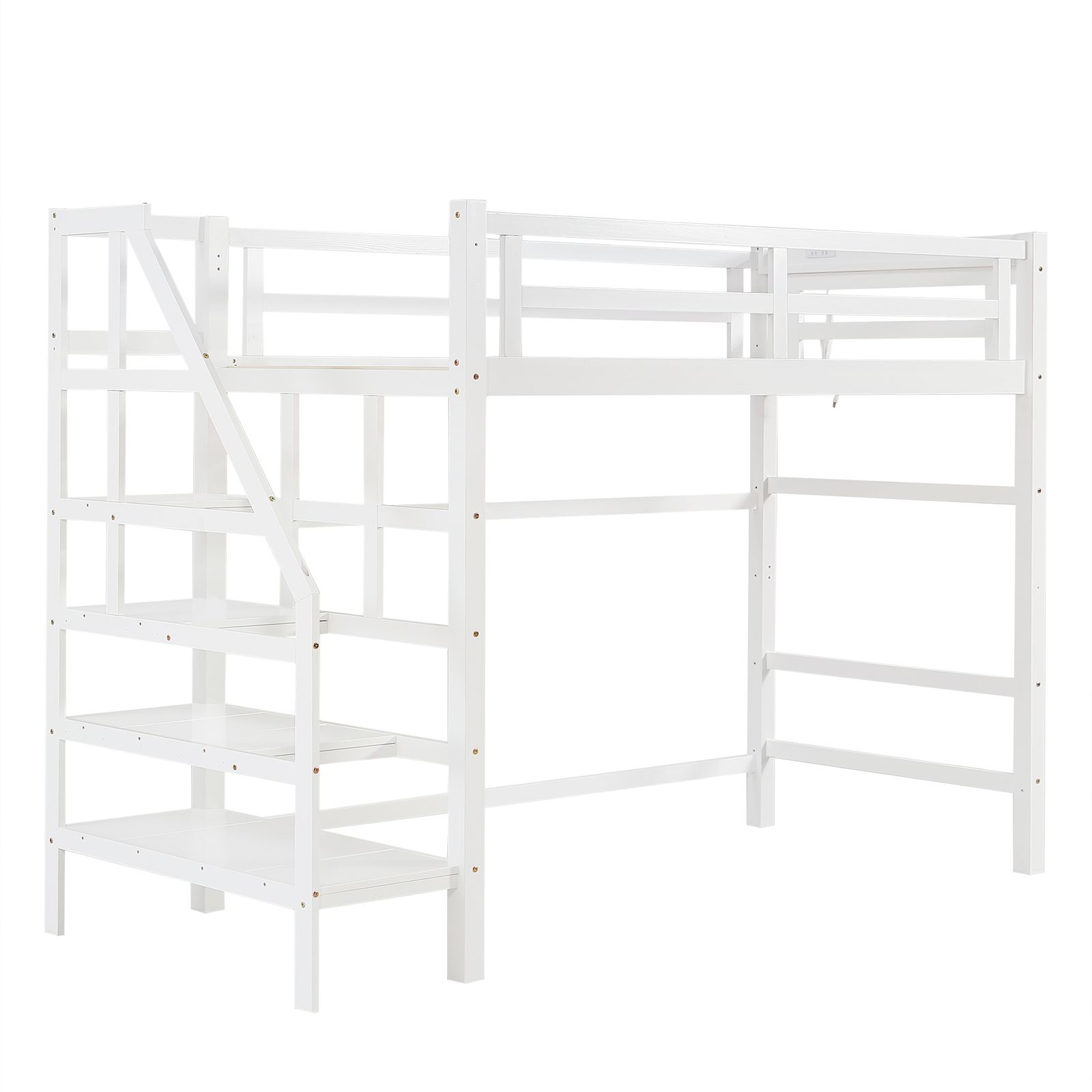 ロフトベッド 階段付き 天然木 コンセント付き シングル 宮付き 収納棚付き 収納 北欧風 大人 一人暮らし 子供ベッド ベッド 木製ロフトベッド 高さ172 cm 家庭用 業務用