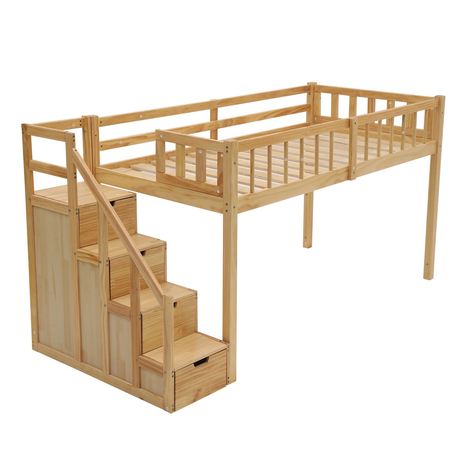 ロフトベッド ナチュラル 木製 ベッド ロフト システムベッド 子供ベッド シングル ロフトベッドロータイプ ウッド 階段 収納 北欧風 子供部屋 家庭用 業務用