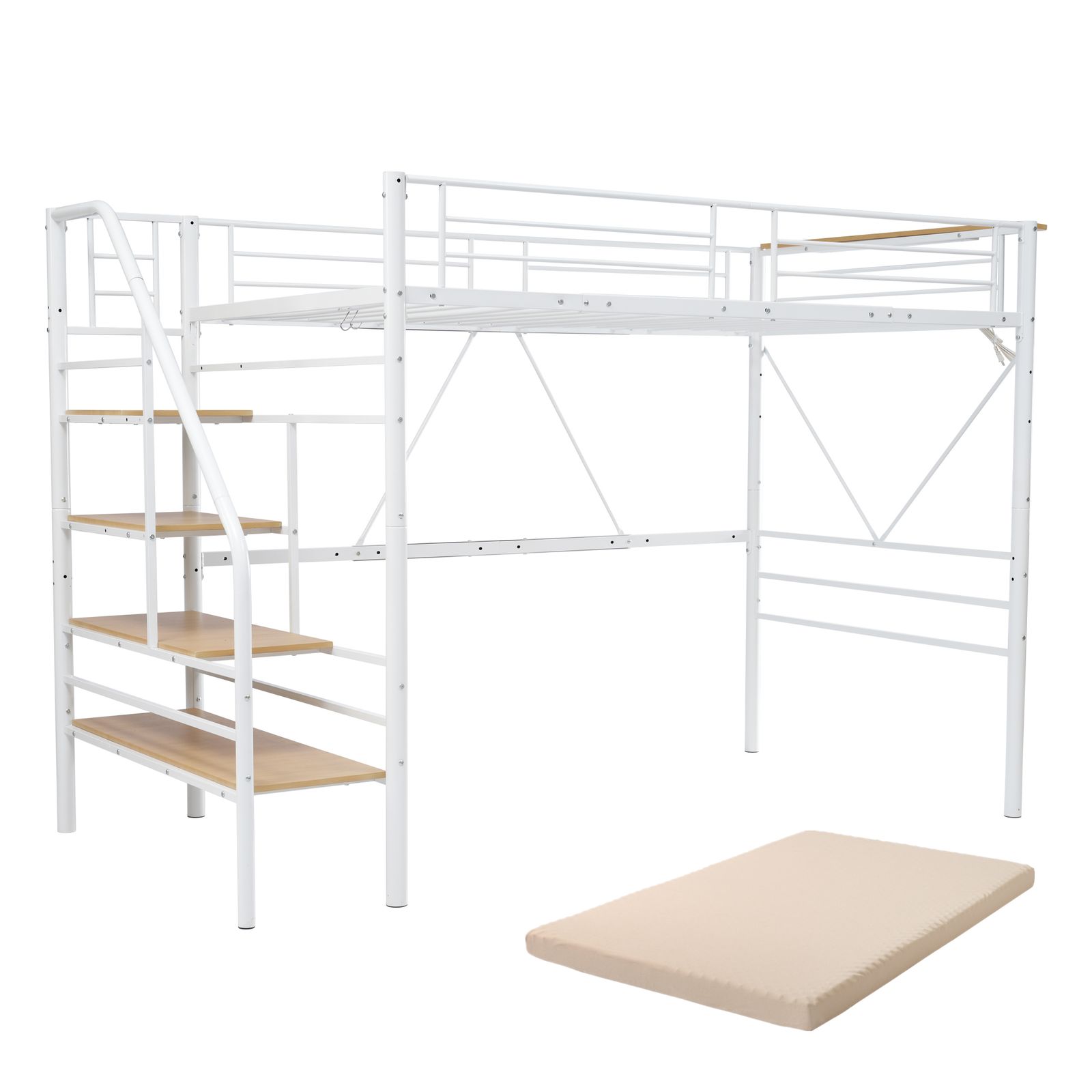 ロフトベッド 【10cm厚さベージュマットレス付き】ロフトベッド 階段