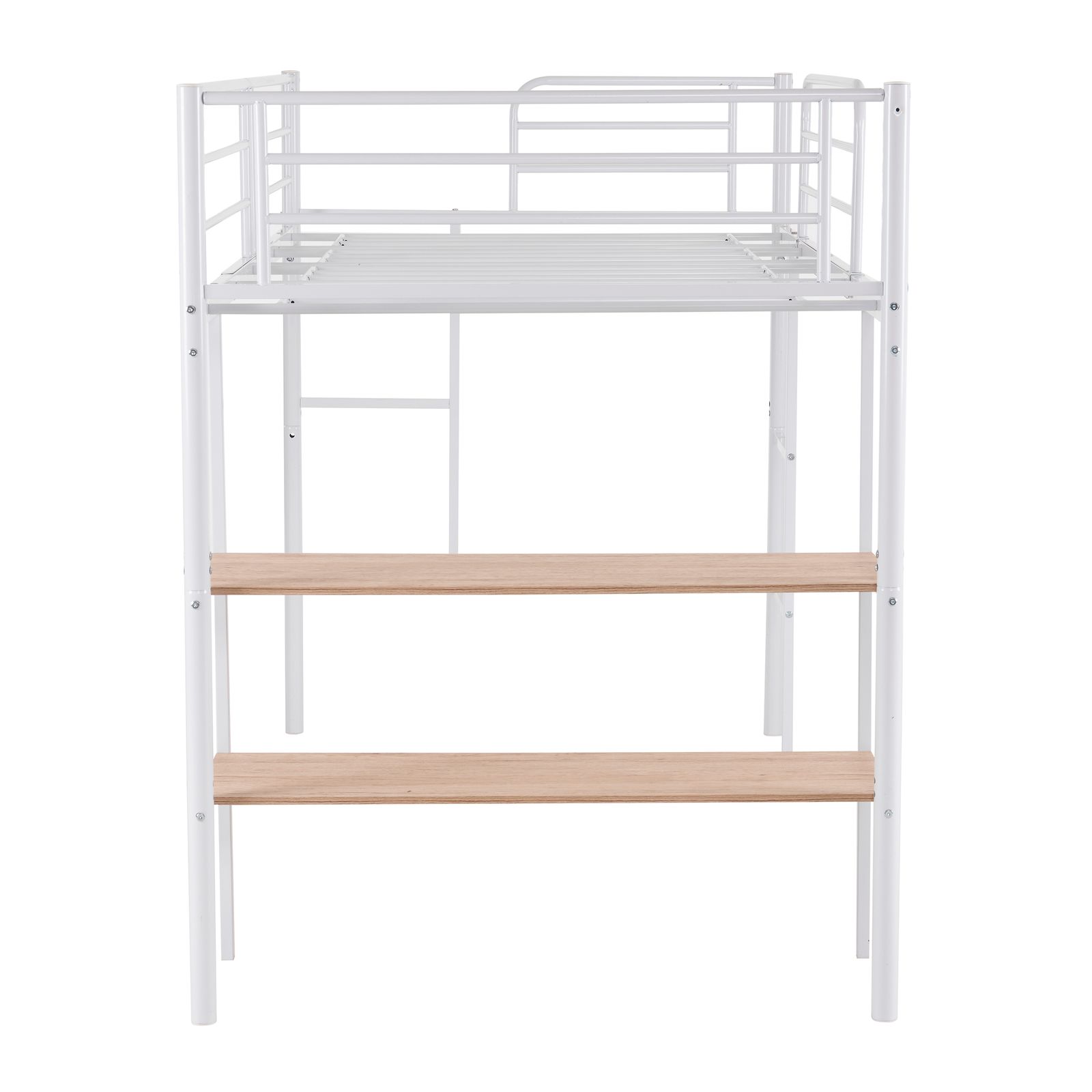 新品】 ホワイト ロフトベッド パイプベッド シングルベッド 収納棚