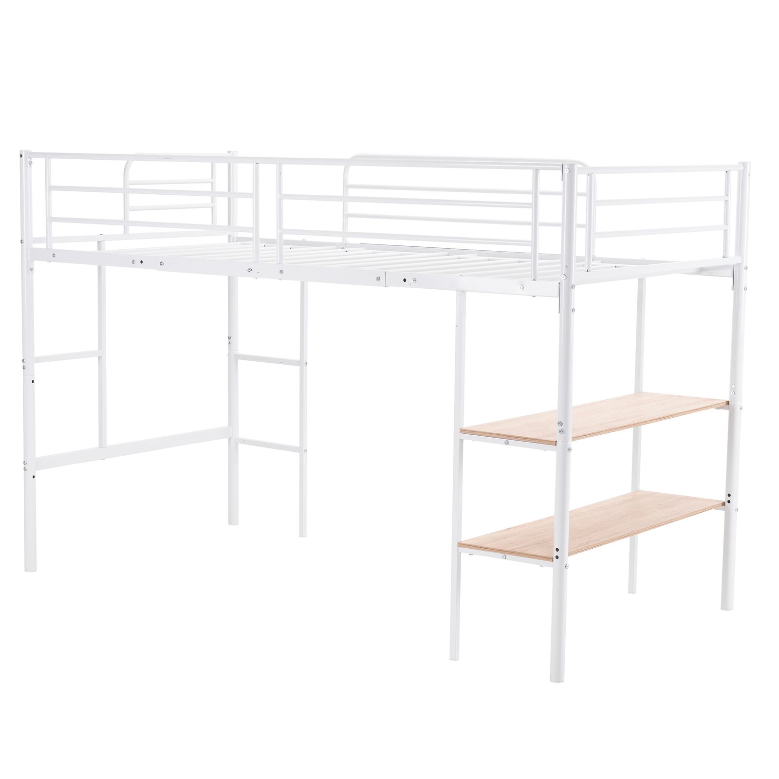 新品】 ホワイト ロフトベッド パイプベッド シングルベッド 収納棚