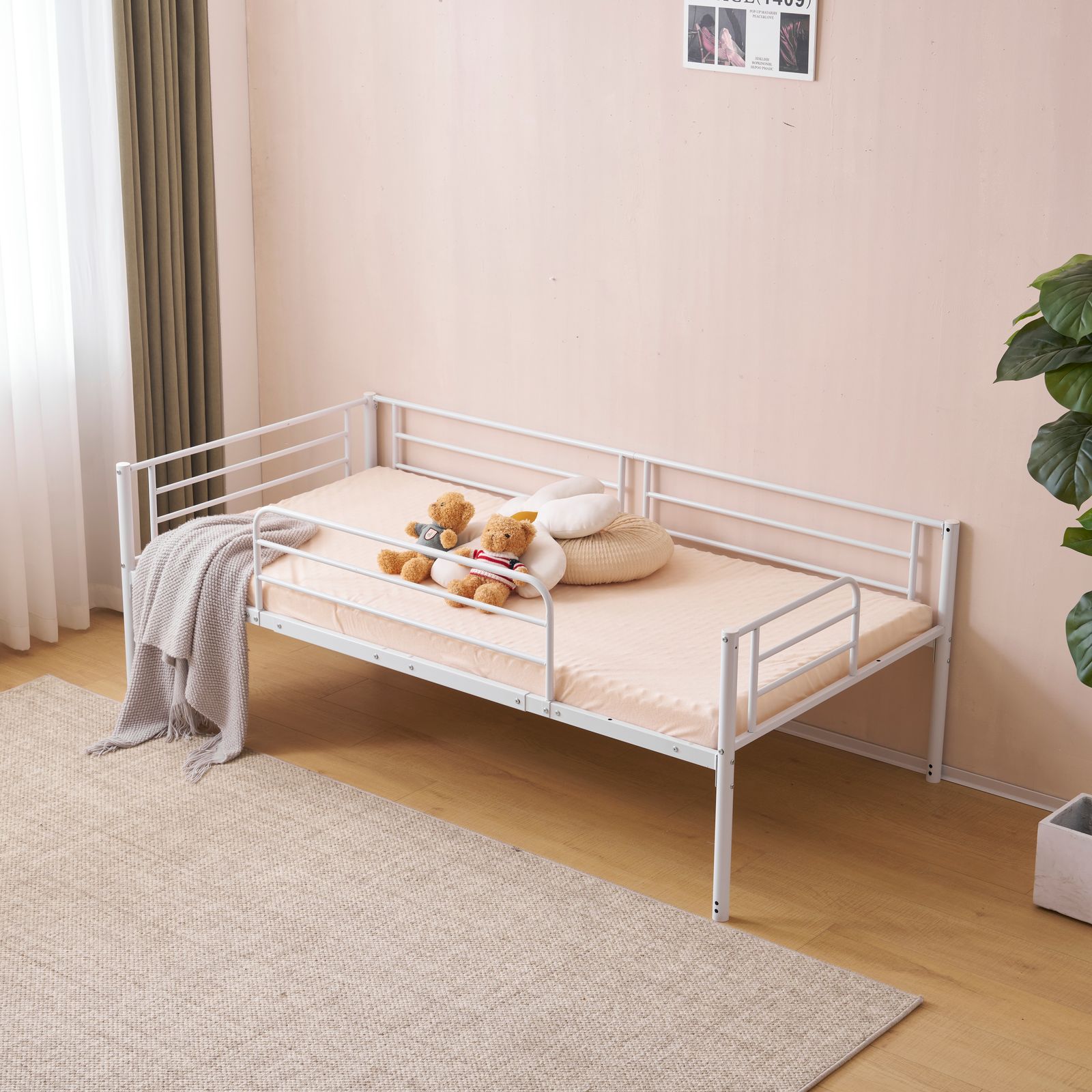 大人気商品」全新品 ホワイト ロフトベッド パイプベッド シングル 