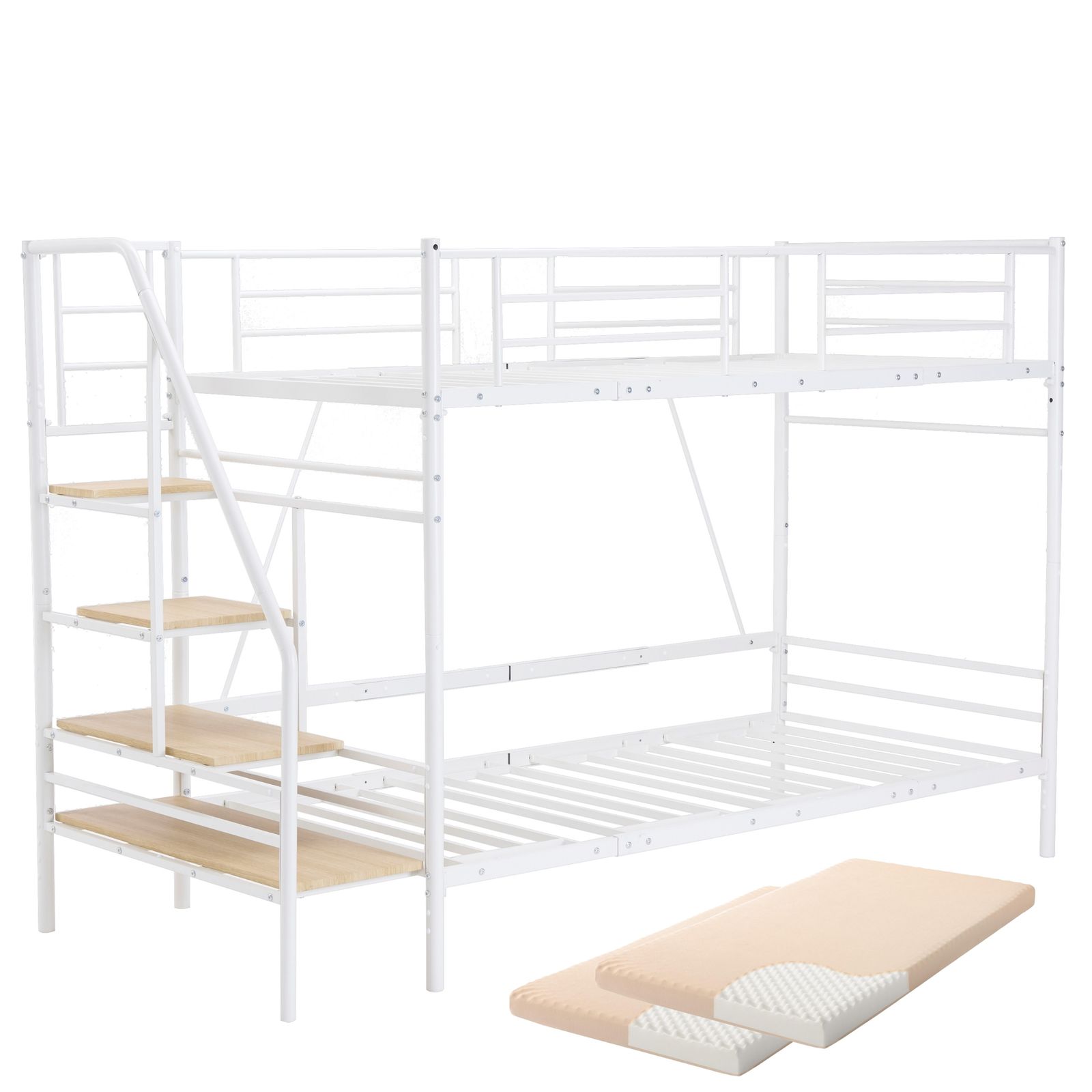 【マットレス2個付】Sロフトベッド 階段付きパイプベッドシングル収納スチール耐震 マットレス2個付き】S ロフトベッド 階段付き S パイプベッド シングル