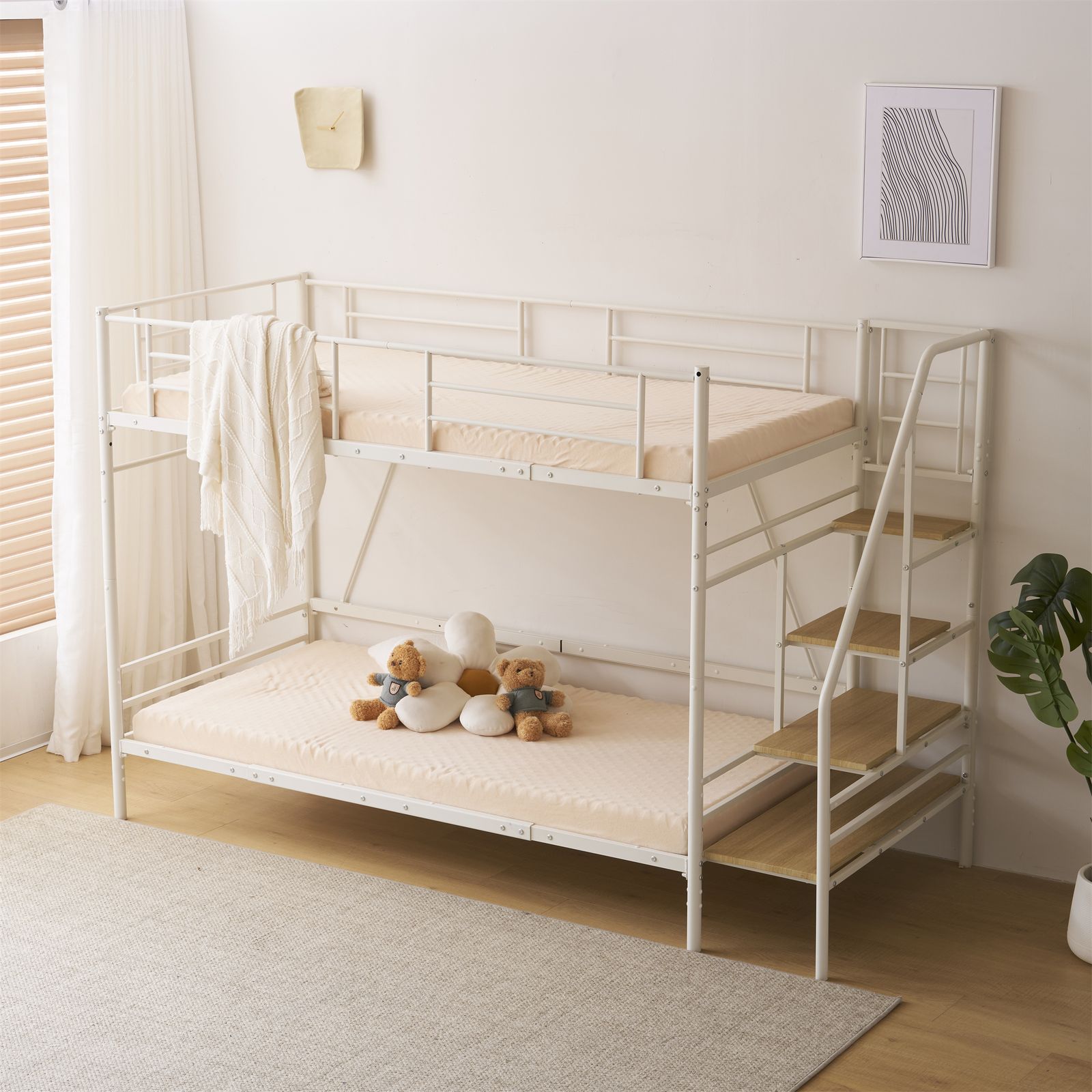 【マットレス2個付】Sロフトベッド 階段付きパイプベッド シングル 収納スチール ロフトベッド 【マットレス2個付き】S ロフトベッド 階段付き S パイプ