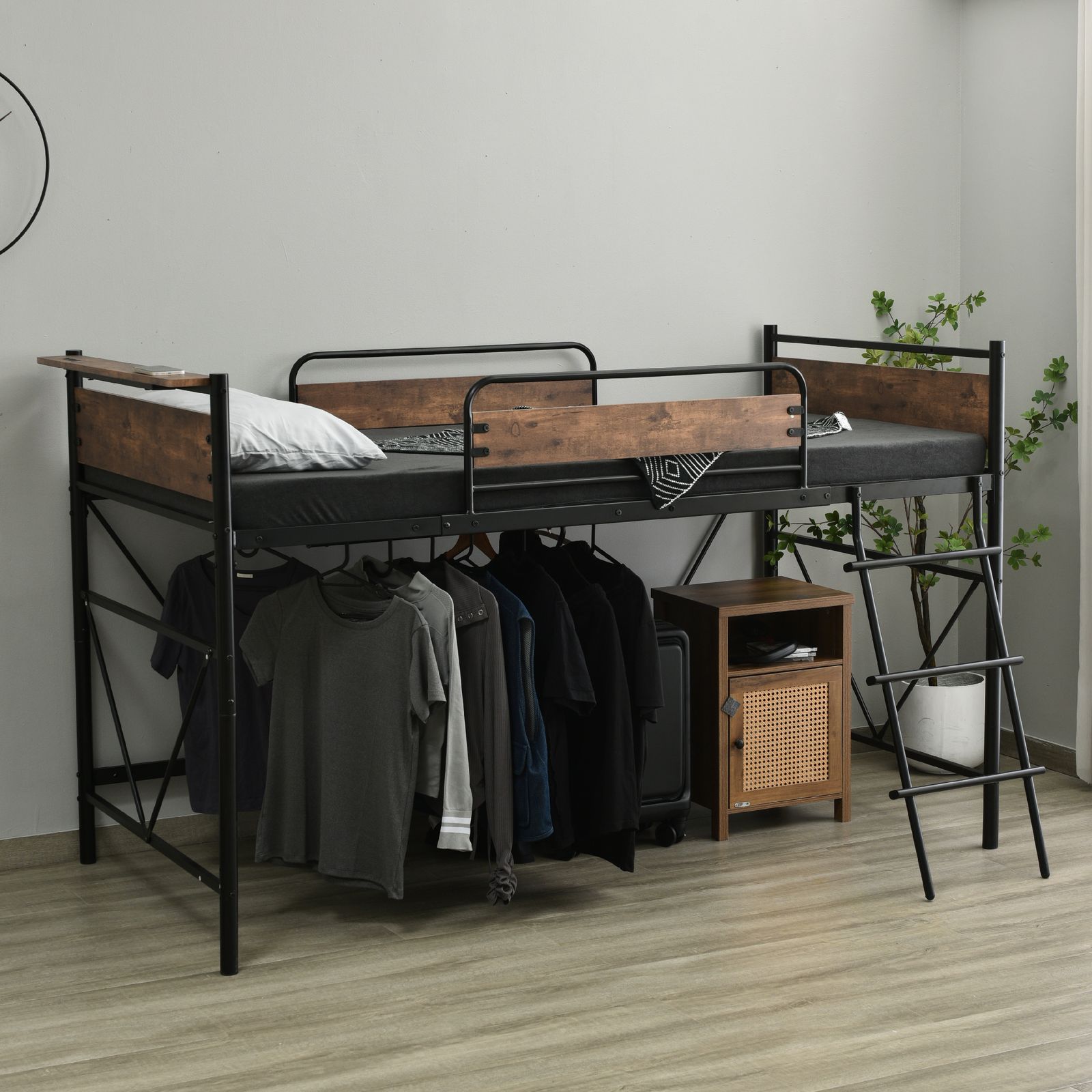 ロフトベッド 【マットレス付き】ロフトベッド パイプベッド シングル