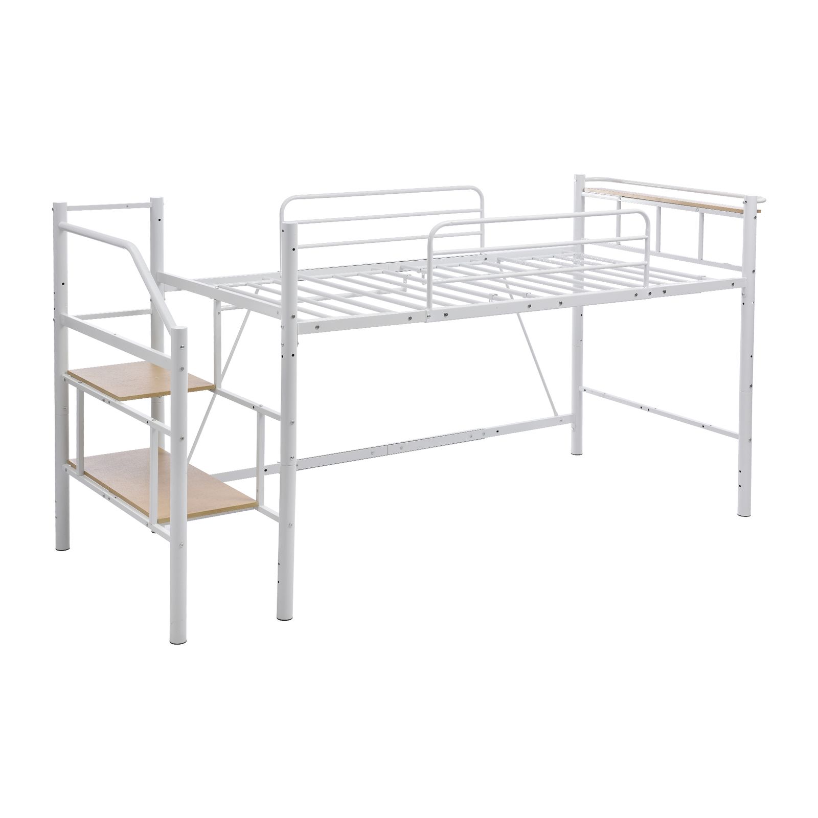 ロフトベッド パイプ床板 Sシングル パイプベッド シングル 耐荷重150 kg 高さ130 cm システムベッド ロータイプ 棚 収納 北欧風 大人 一人暮らし ハンガーポール4本付属 スチール 耐震 ベッド 子供部屋 家庭用 業務用