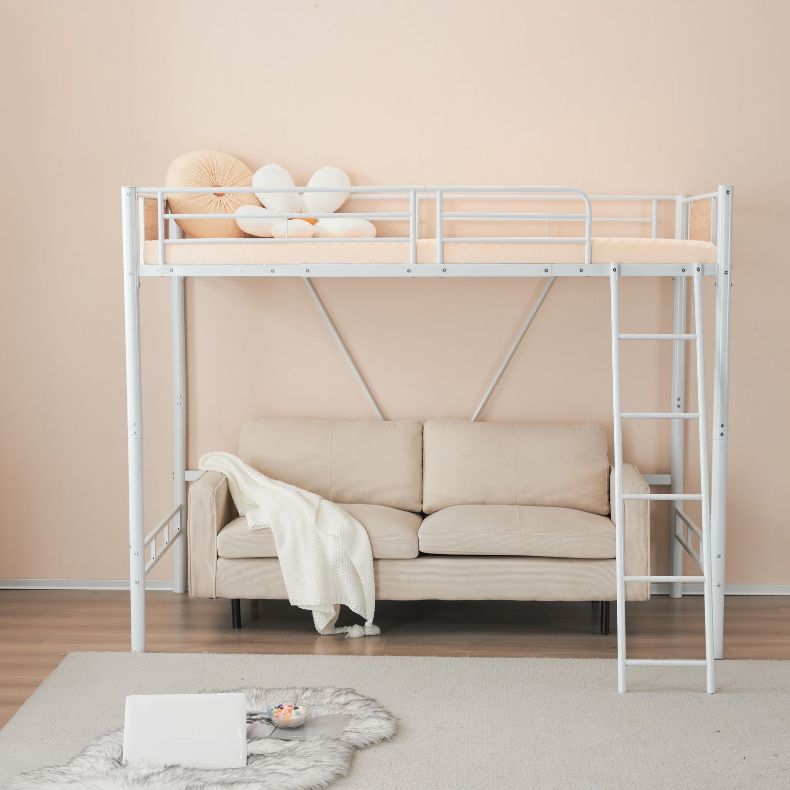 ロフトベッド 【新品】ホワイト ロフトベッド パイプベッド シングル