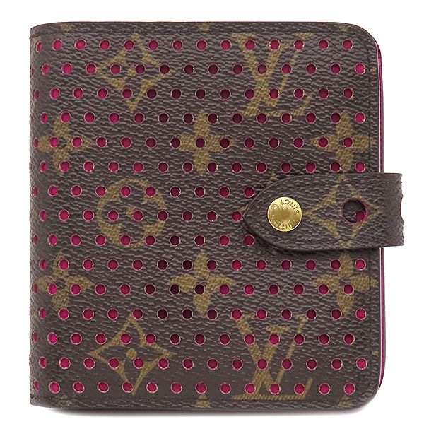 ルイヴィトン LOUIS VUITTON 二つ折り財布 コンパクト ジップ モノグラムキャンバス フューシャ ゴールド金具 茶 小銭入れ M95218 MI0036
