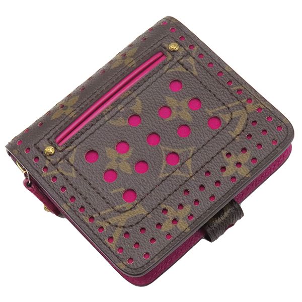 ルイヴィトン LOUIS VUITTON 二つ折り財布 コンパクト ジップ モノグラムキャンバス フューシャ ゴールド金具 茶 小銭入れ M 95218 MI 0036
