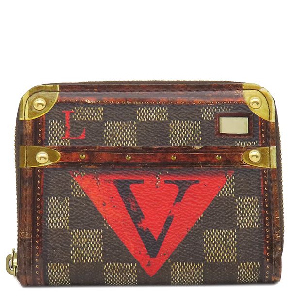 ルイヴィトン LOUIS VUITTON コインケース トランクタイム ジッピーコインパース ダミエキャンバス ダミエ×レッド ゴールド金具 茶 赤 ポップアップ M52745 SN2178 箱