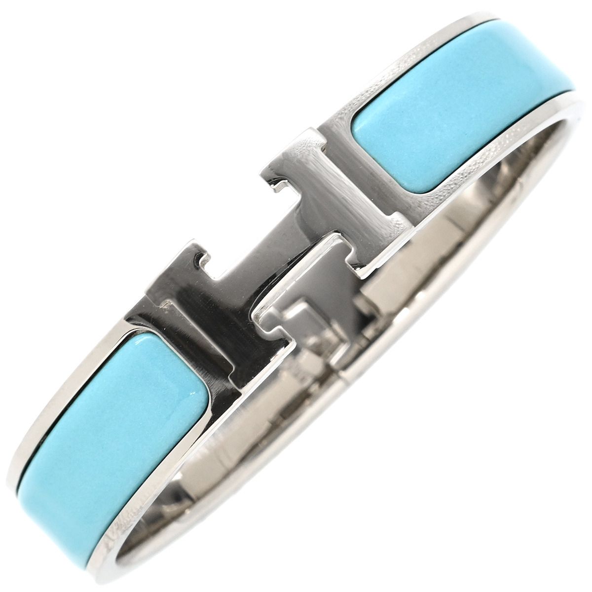 エルメス HERMES ブレスレット クリックH PM メタル エナメル ライトブルー×シルバー 水色 Hブレス 箱