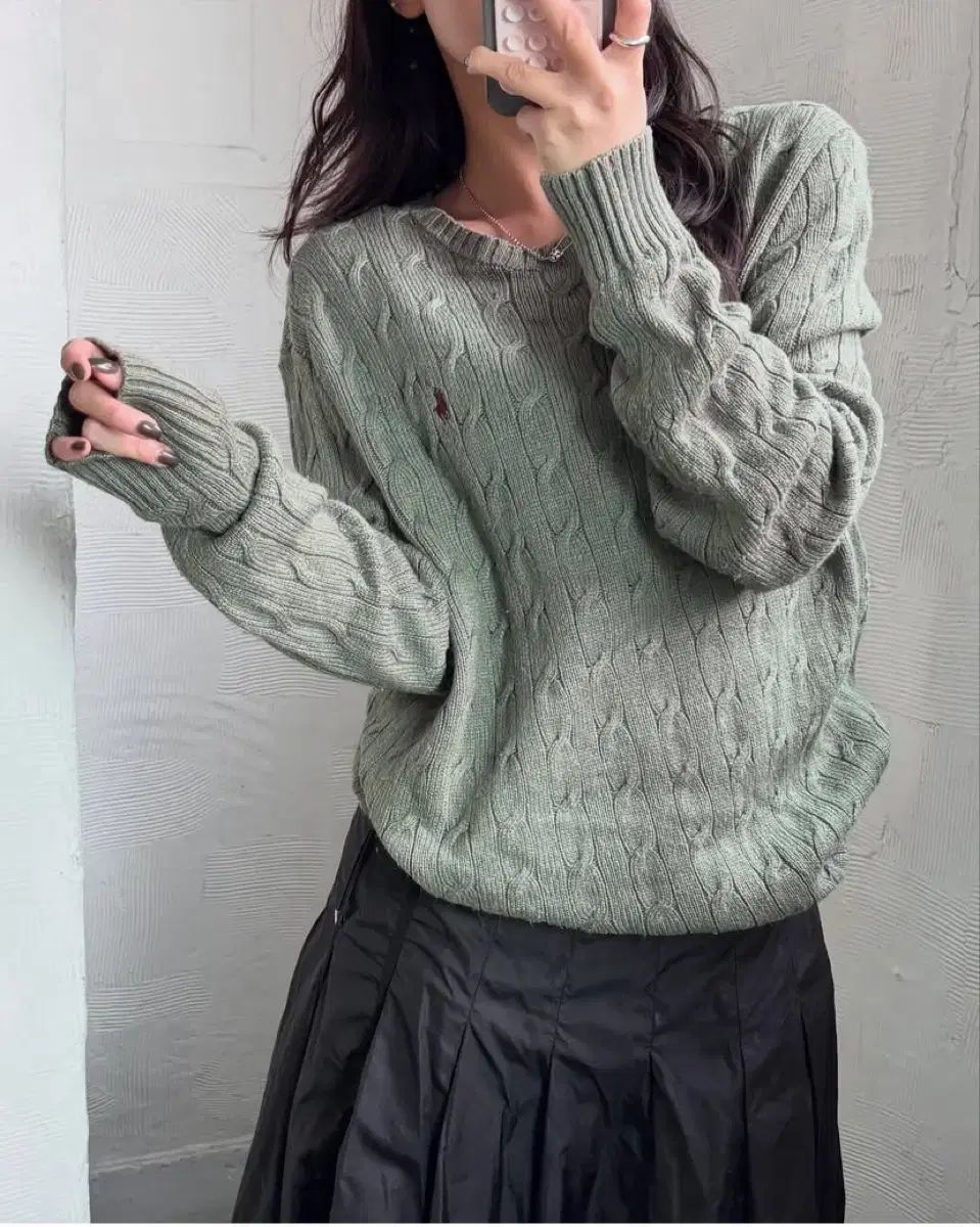 Polo ポロ ラルフローレン 新モデル シルク100 セージグリーン ケーブル ニット