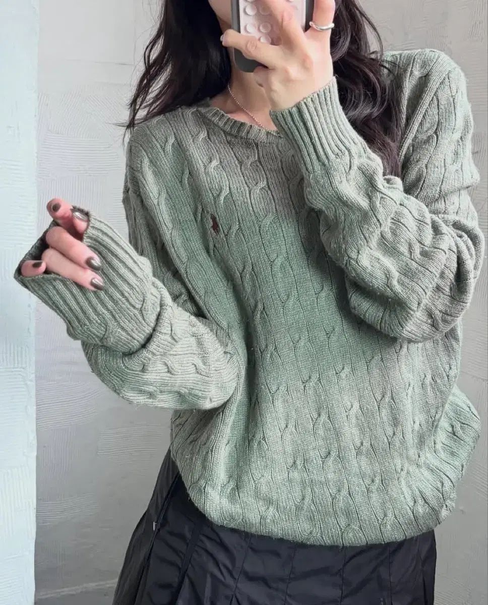 Polo ポロ ラルフローレン 新モデル シルク100 セージグリーン ケーブル ニット