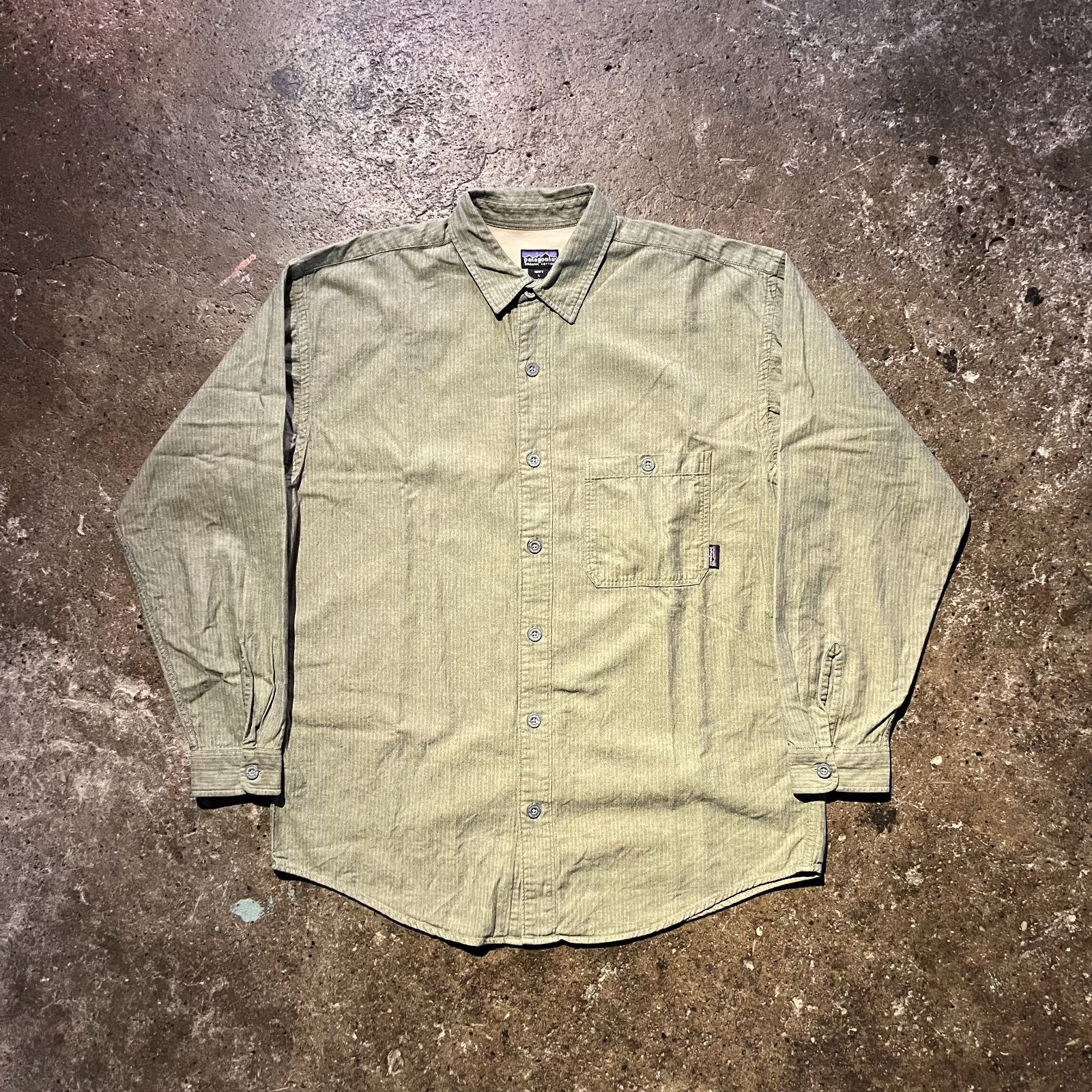 Patagonia 00 s ヤーンダイワークシャツ ヘリンボーン L ルーマニア製 グリーン パタゴニア 2000