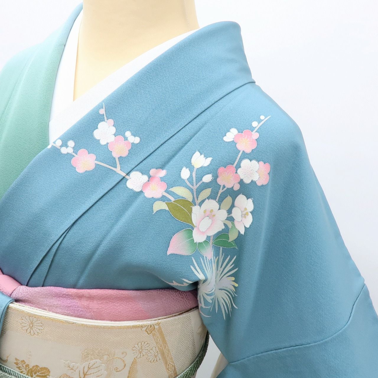 百華❀Y4004◇美品 作家物落款 手縫い仕立て 若松 梅 桜 正絹 訪問着