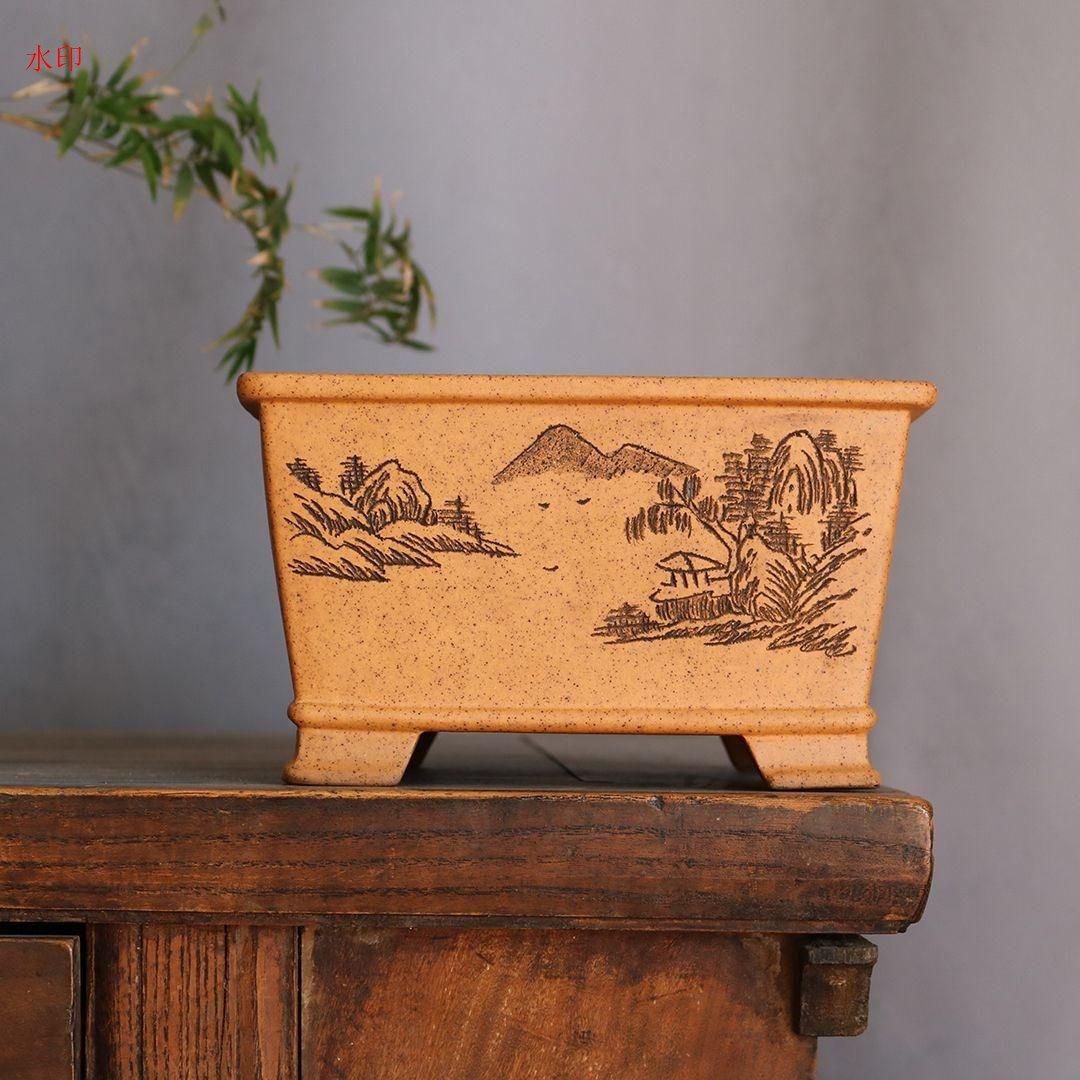 紫砂花盆 • 盆栽芸術植木鉢 四方植木鉢 多肉植物鉢 紫砂鉢 盆栽鉢 植木鉢 小品盆栽鉢 大品盆栽